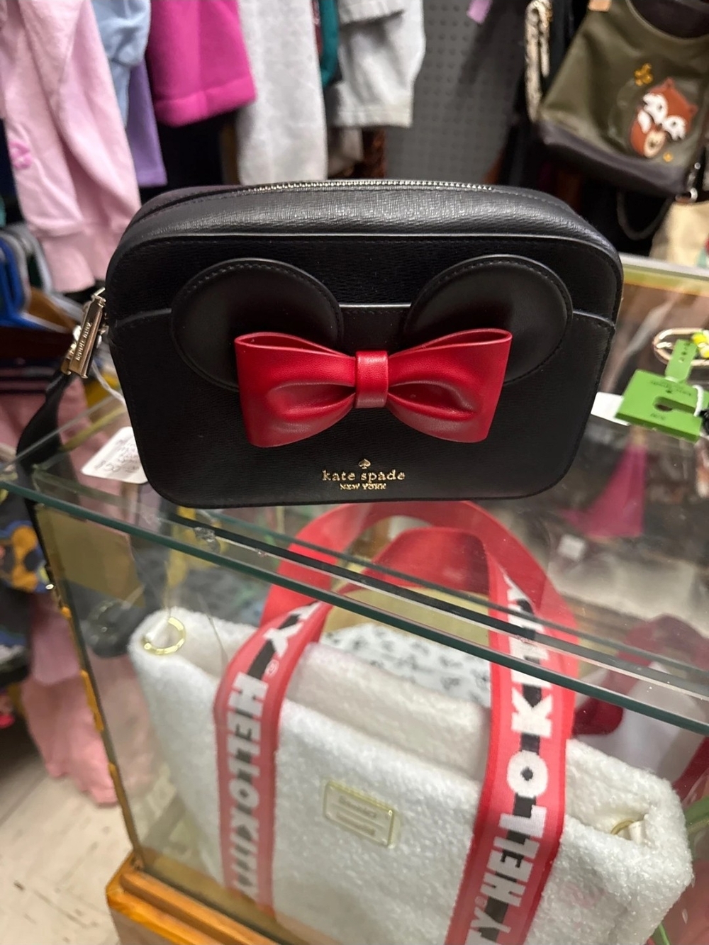 Kate Spade Black Crossbody Bag with Red Bow Accent